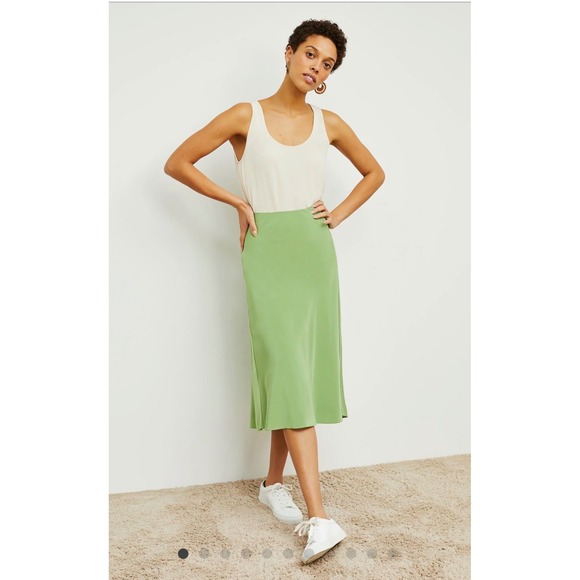 M.M. LaFleur Dresses & Skirts - M.M. LaFleur Green Midi Slip Skirt Size 14 The Orchid Washable Silk Soft Flowy